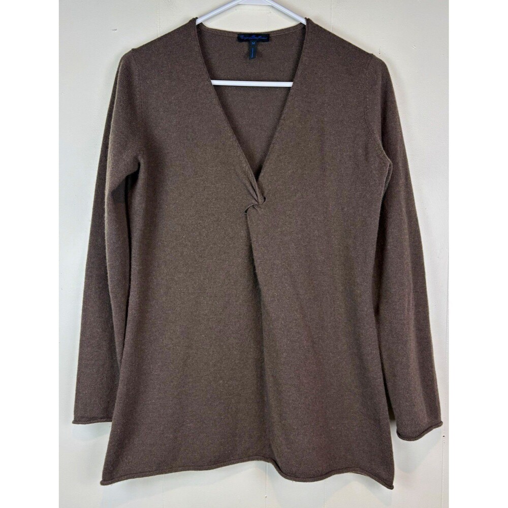 Enzo Mantovani Womens Med 100% Cashmere Sweater Italian Brown V-neck Minimalist